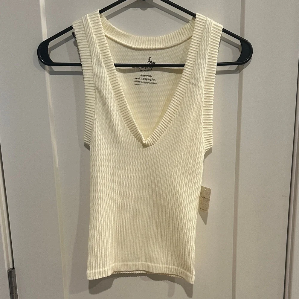 Free People Ivory Ribbed Tank Top - Picture 3 of 5